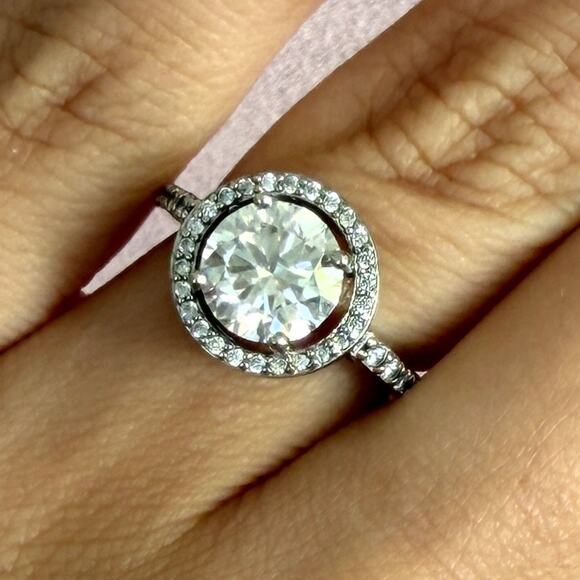 Sterling Jewelry - sterling silver round-cut cz & halo ring size 5.25